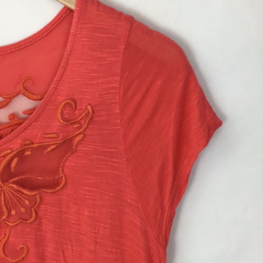FREE PEOPLE Red Sheer Embroidered Short Sleeve - Picture 4 of 10